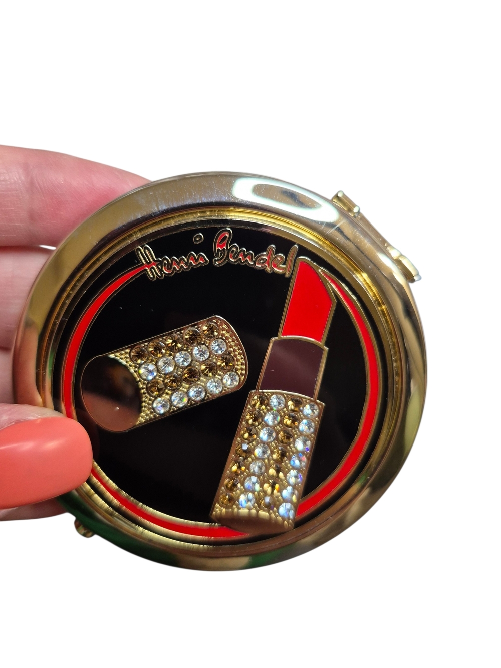 RARE Henri Bende Swavoski Crystal Lipstick Compact Mirror & Keychain - Picture 3 of 10